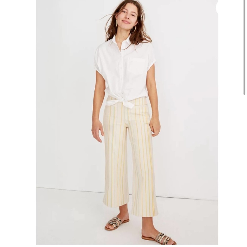 Madewell Emmett Wide-Leg Crop Pants in Stripe Stretch Women's Size 25 petite 25p